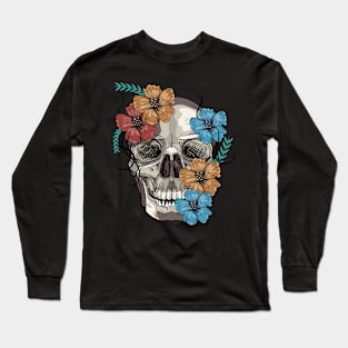 Floral Skull Anatomical - Hand Drawn Long Sleeve T-Shirt